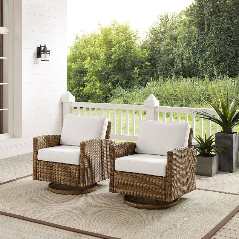 2pk Bradenton Steel Outdoor Swivel Rocking Chairs White/Weathered Brown - Crosley