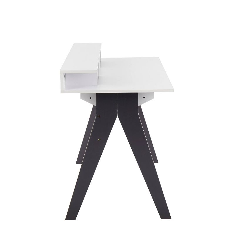 LumiSource Wishbone Contemporary Computer Desk Wood Gray/White:: Mid-Century Modern Office Workstation with Storage Drawer & Shelf