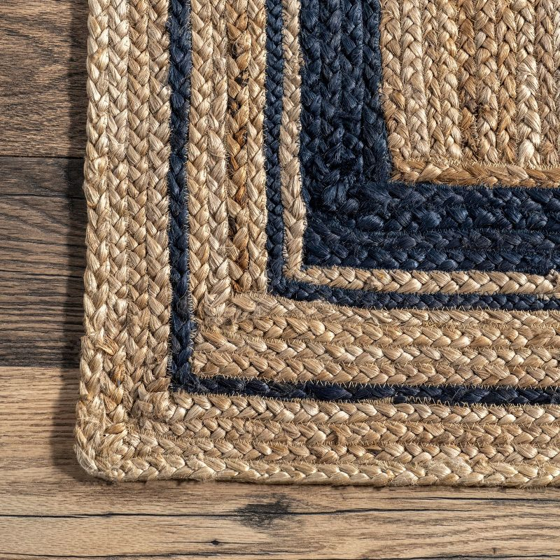 Nuloom Rikki Bordered 4x6 Jute Indoor Area Rug for Dining Room Rug Neutral Rug Living Room Rug Kitchen, Navy/Natural