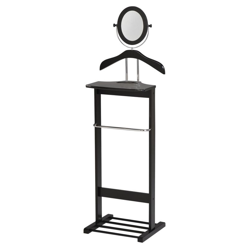 Kings Brand Furniture - Wardrobe Wood Suit Valet Stand, Clothes Trouser Bar Rack, Tie, Belt Hanger and Shoe Rack, Black/Chrome
