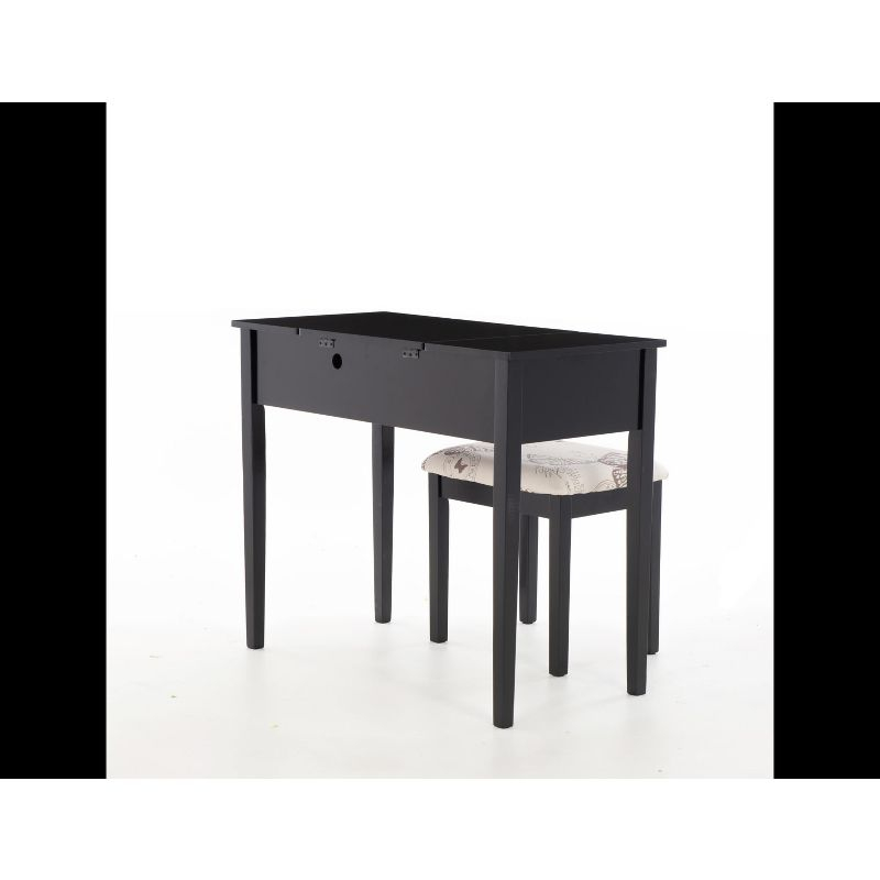 Traditional Wood Flip Up Mirror Drop Drawer Butterfly Vanity and Stool Silver - Linon