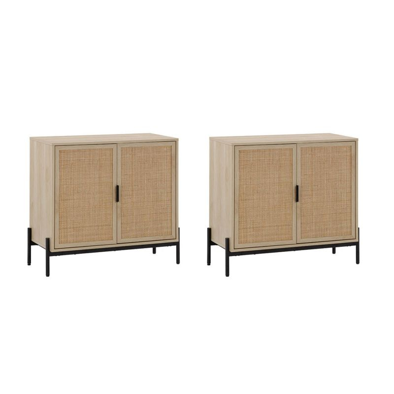 Nathan James Set of 2 Andrew Rattan Storage Cabinet Light Oak