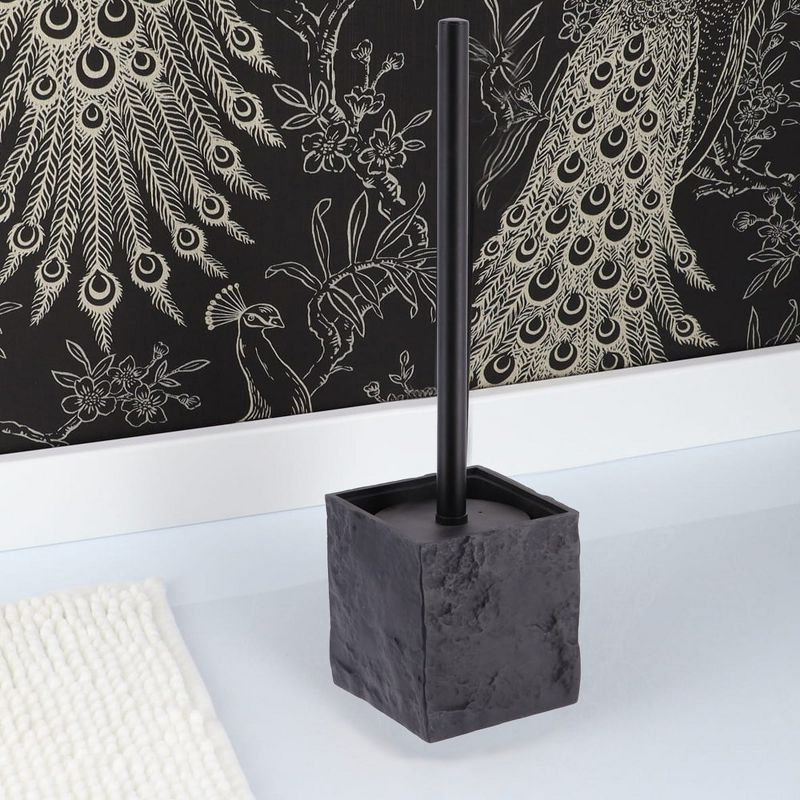 Evideco French Home Goods Black Stone Effect Square Toilet Brush and Holder Set