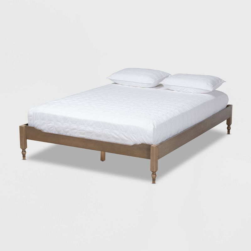 Queen Laure French Bohemian Wood Platform Bed Frame Weathered Gray - Baxton Studio: Ash Walnut Finish, No Box Spring Required