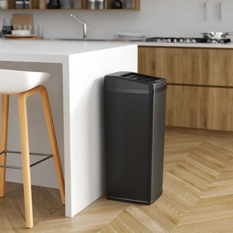 iTouchless Sliding Lid Sensor Kitchen Trash Can with AbsorbX Odor Filter 14 Gallon Black Stainless Steel