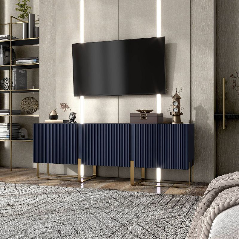 miBasics Forast Modern 3 Door Storage TV Stand for TVs up to 65" Indigo Blue