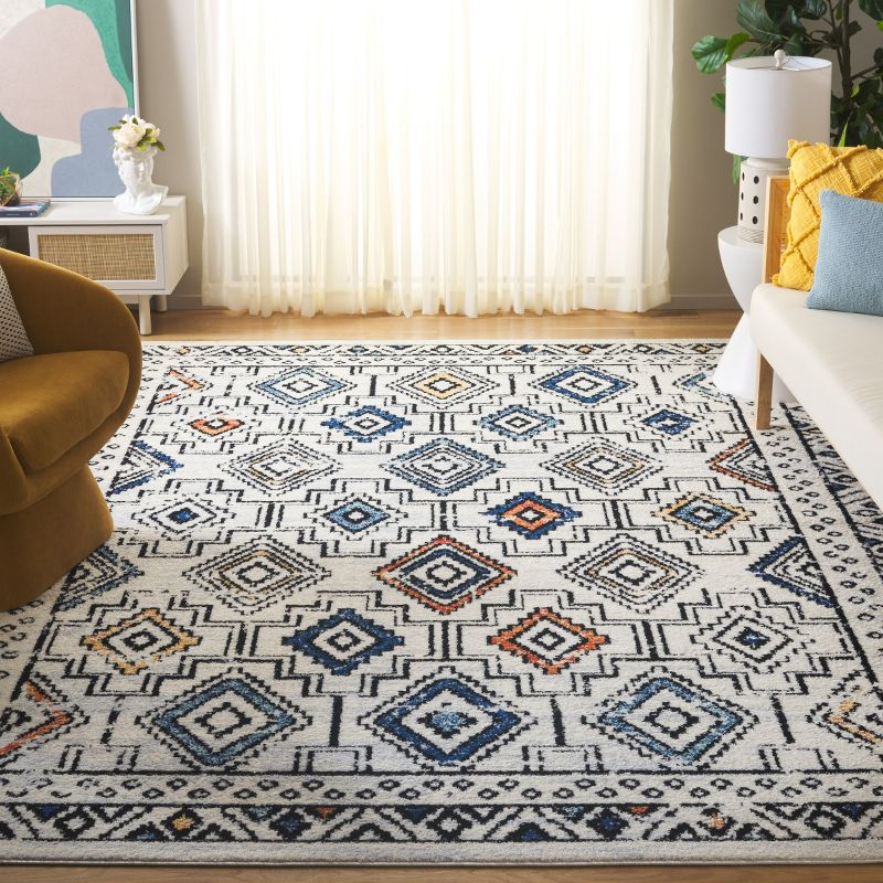 Tulum TUL662 Power Loomed Indoor Area Rug - Ivory Grey/Blue Rust - 8'x10' - Safavieh