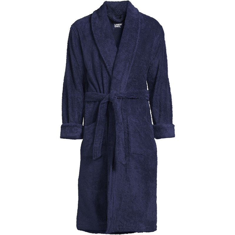 Lands' End Men's Big and Tall Calf Length Turkish Terry Robe - 4X Big Tall - Deep Sea Navy