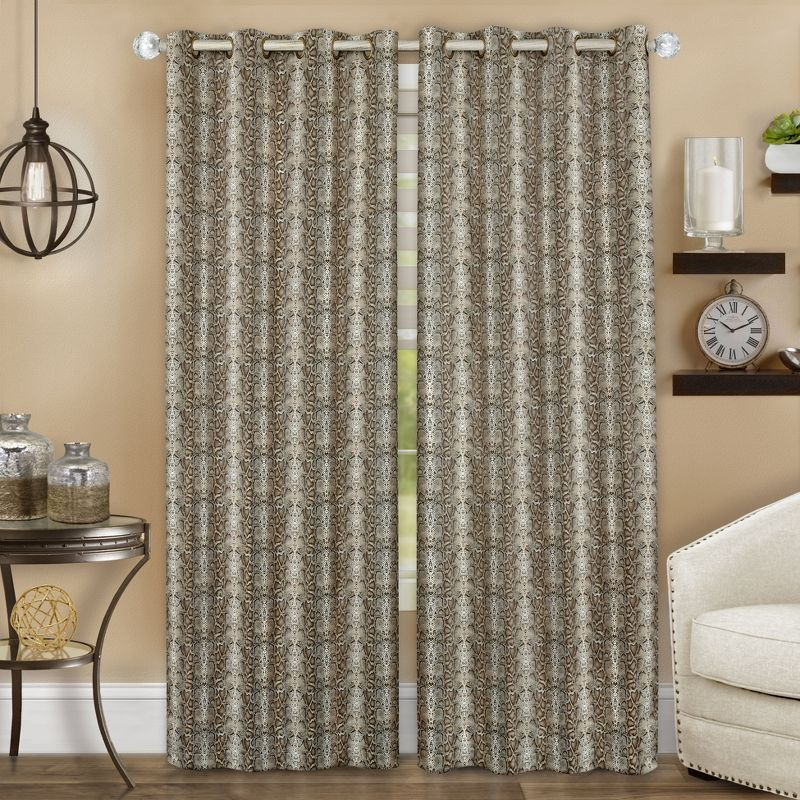 Kate Aurora Safari Living 2 Piece Python Room Darkening Grommet Top Curtain Panels - Brown - 63 in. Long