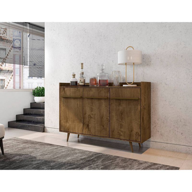 53.54" Bradley Buffet Stand Rustic Brown - Manhattan Comfort: Mid-Century Modern Sideboard, Fixed Shelves