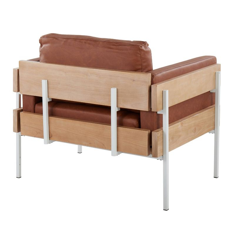 LumiSource Kari Accent Chair White/Natural/Camel: Faux Leather Upholstery, Metal Legs, Foam Fill, 250lb Capacity