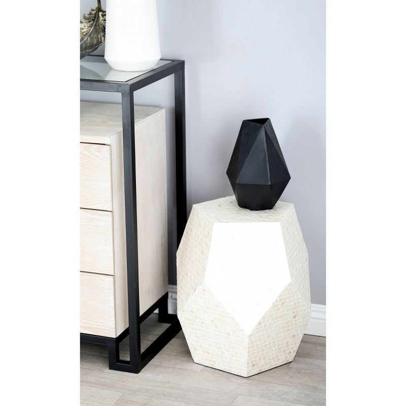 Olivia & May Contemporary Mussel Shells and Wood Accent Table Dark Gray: Hexagonal Wooden Pedestal, No Assembly Required