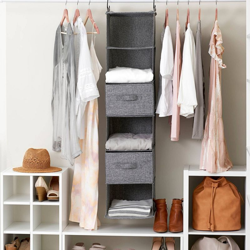 Household Essentials 6 Shelf Hanging Organizer Graphite Linen: Closet Hanging Storage, Fixed Shelves, Gray, 48" Height