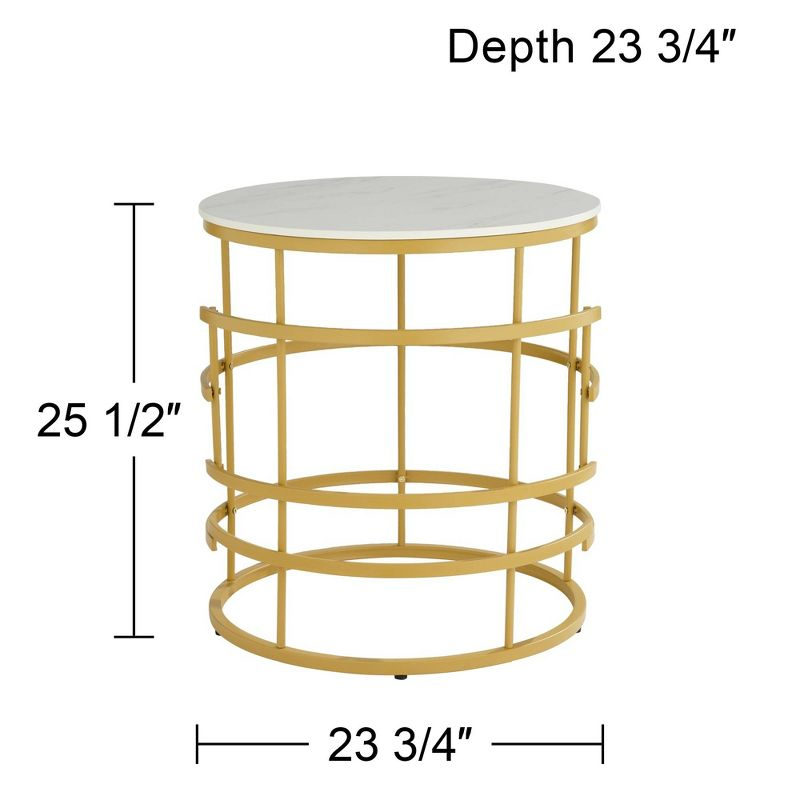 Studio 55D Brassica Modern Metal Round Geometric Tea Table 23 3/4" Wide Gold Cream Gray Faux Marble Tabletop for Living Room Bedroom House