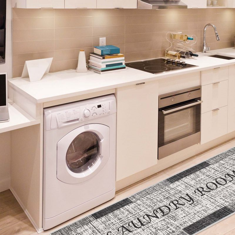 SUSSEXHOME Washable Indoor Laundry Room Rug Runner - 70 % Cotton Kitchen Floor Mat[Gray&White]