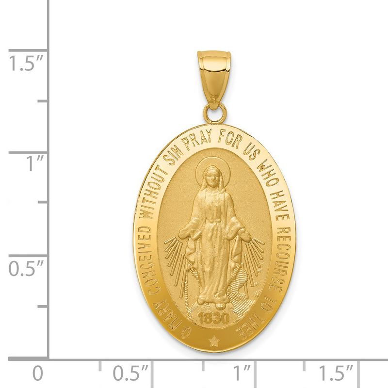 Black Bow Jewelry 14k Yellow Gold, Solid Oval Miraculous Medal Pendant, 20 x 38mm