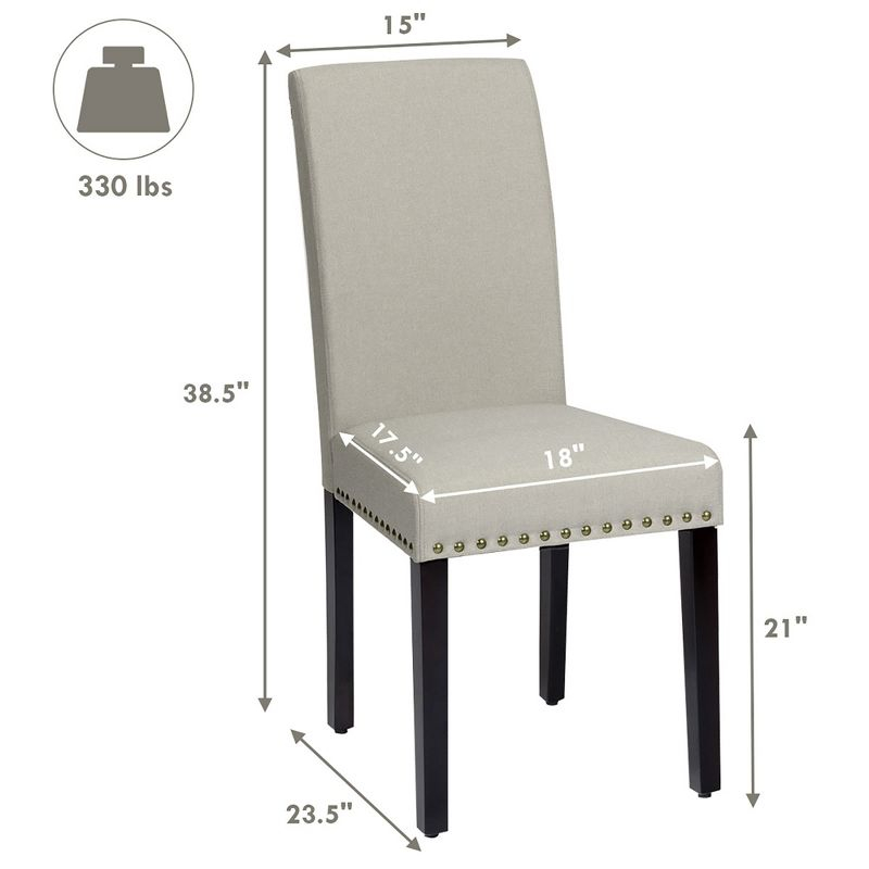 Costway Set of 2 Fabric Dining Chairs Upholstered with Nailhead Trim Beige