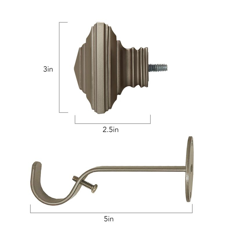 Florence 1" Window Drapery Single Curtain Rod with Stacked Square Finial - 48"-86" - Pewter - Elrene Home Fashions