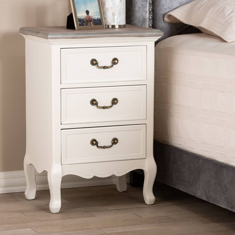Capucine Two-Tone Natural Whitewashed Oak Finished Wood 3 Drawer Nightstand White - Baxton Studio: Modern Style, Includes Anti-Tip Hardware