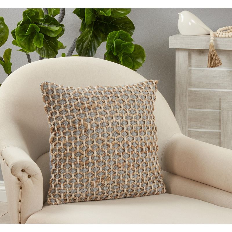 Saro Lifestyle Rope  Decorative Pillow Cover, Grey, 18" x 18"