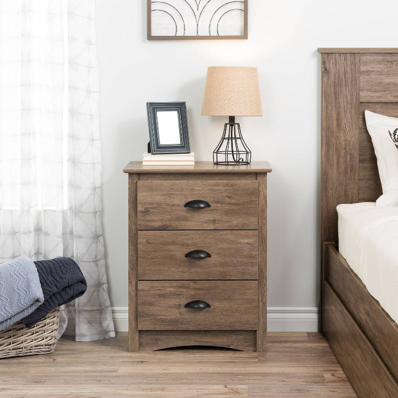 Salt Spring 3 Drawer Tall Nightstand Drifted Gray - Prepac: Modern Bedside Storage, Includes Anti-Tip Hardware
