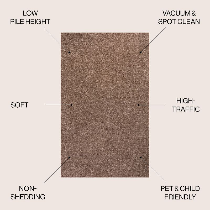 5'x8' Haze Solid Low-Pile Area Rug, Brown - JONATHAN Y