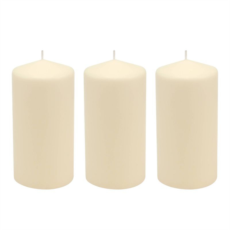 Stonebriar 3pk Tall 3'' x 6'' 65 Hour Long Burning Unscented Ivory Wax Pillar Candle