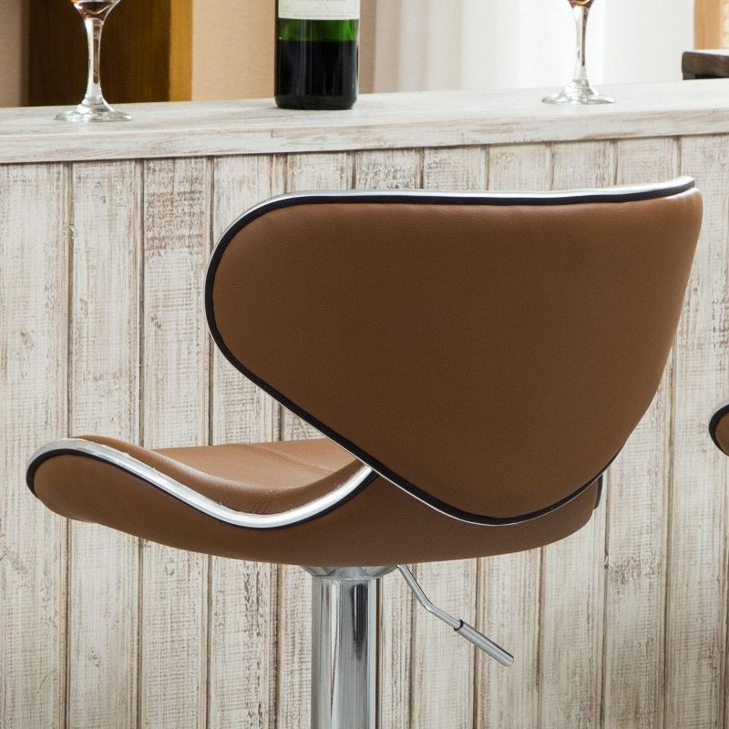 Roundhill Furniture Masaccio Cushioned Leatherette Upholstery Airlift Adjustable Swivel Barstool with Chrome Base, Caramel, Set of 2