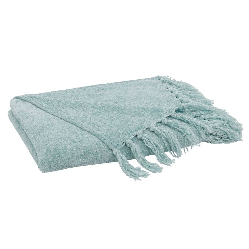 50"x60" Chenille Throw Blanket with Fringed Edges Aqua - Saro Lifestyle: Soft, Cozy for Couch, Woven Polyester