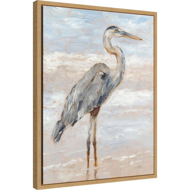 Amanti Art 18"x24" Beach Heron I by Ethan Harper Framed Canvas Wall Art Print: Hand-Stretched, Modern Decor, Polystyrene Frame