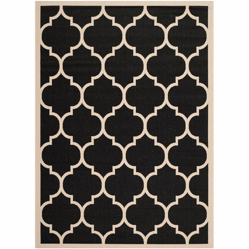 Courtyard CY6914 Power Loomed Indoor/Outdoor Area Rug - Black/Beige - 4'x5'7" - Safavieh.