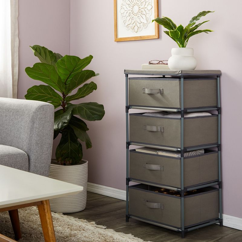 Juvale 4-Tier Tall Closet Dresser with Drawers - Clothes Organizer and Small Fabric Storage for Bedroom (Gray)