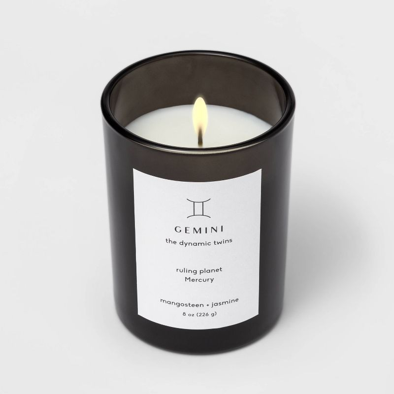 8oz Glass Jar Zodiac Gemini Candle Black - Threshold™: Soy & Paraffin Wax, 36hr Burn Time, Mangosteen & Jasmine Scents
