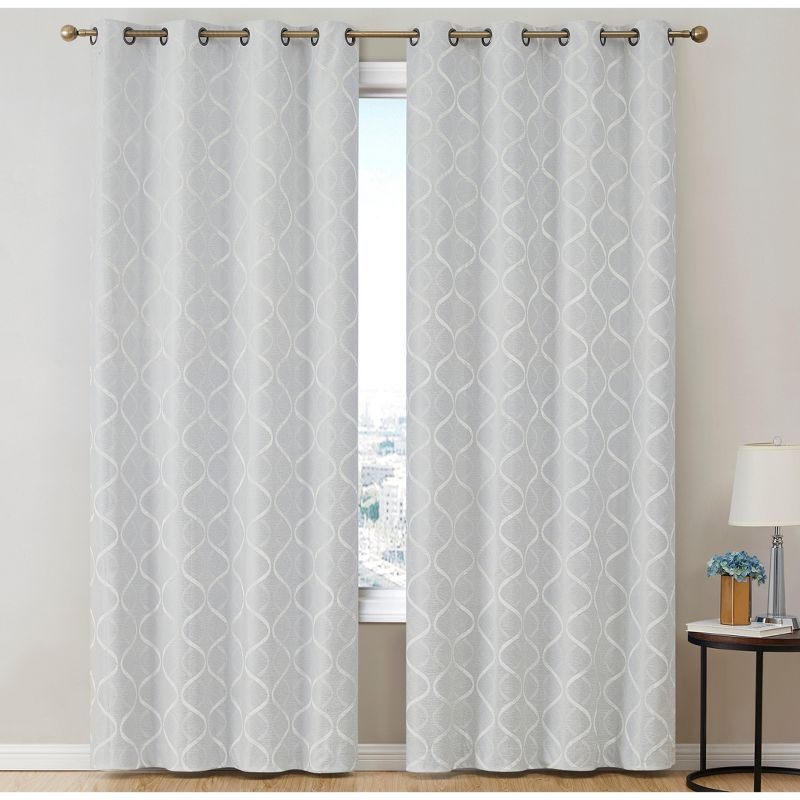 HLC.ME Versailles Lattice Flocked 100% Complete Blackout Thermal Insulated Window Curtain Grommet Panels, Set of 2 - Ivory, 50 W x 84 L