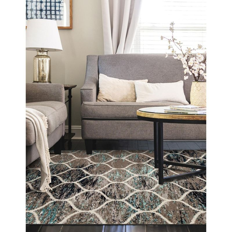 Unique Loom 2' 0 x 3' 0 Trellis Frieze Rounded Blue Multi Area Rug