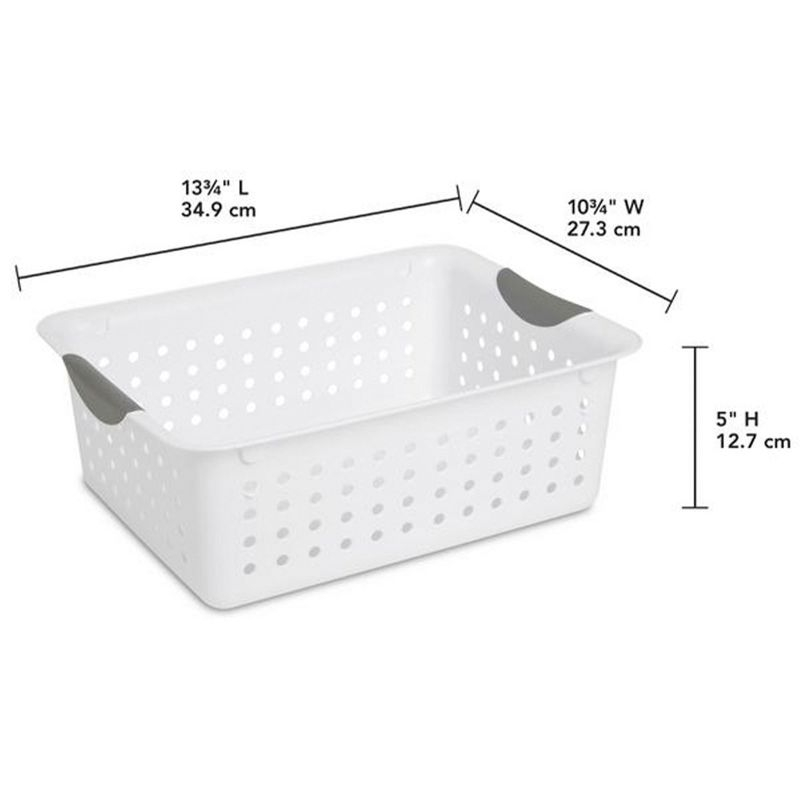 Sterilite Medium Ultra Basket, Storage Bin to Organize Closets, Cabinets, Pantry, Shelving and Countertop Space, White, 6-Pack
