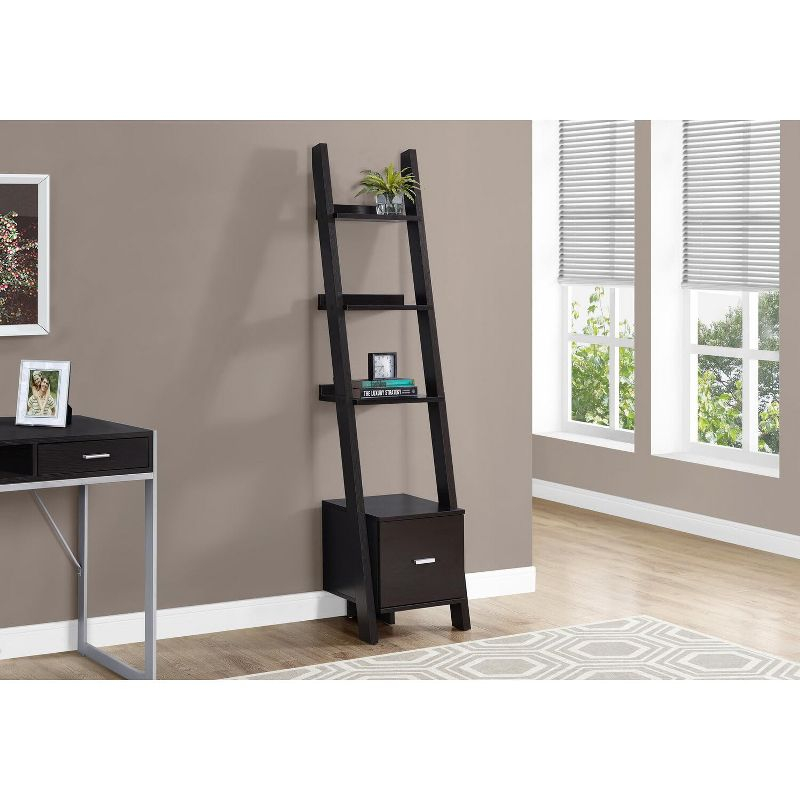 Monarch Specialties Bookshelf Bookcase Etagere Corner Ladder 69InchH Office Bedroom Laminate Brown Contemporary Modern