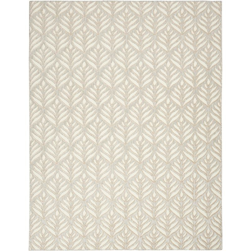 Nourison Aloha Tropical Palm Flatweave High-Low Indoor Outdoor Area Rug Ivory Grey 5'3" x 7'5"