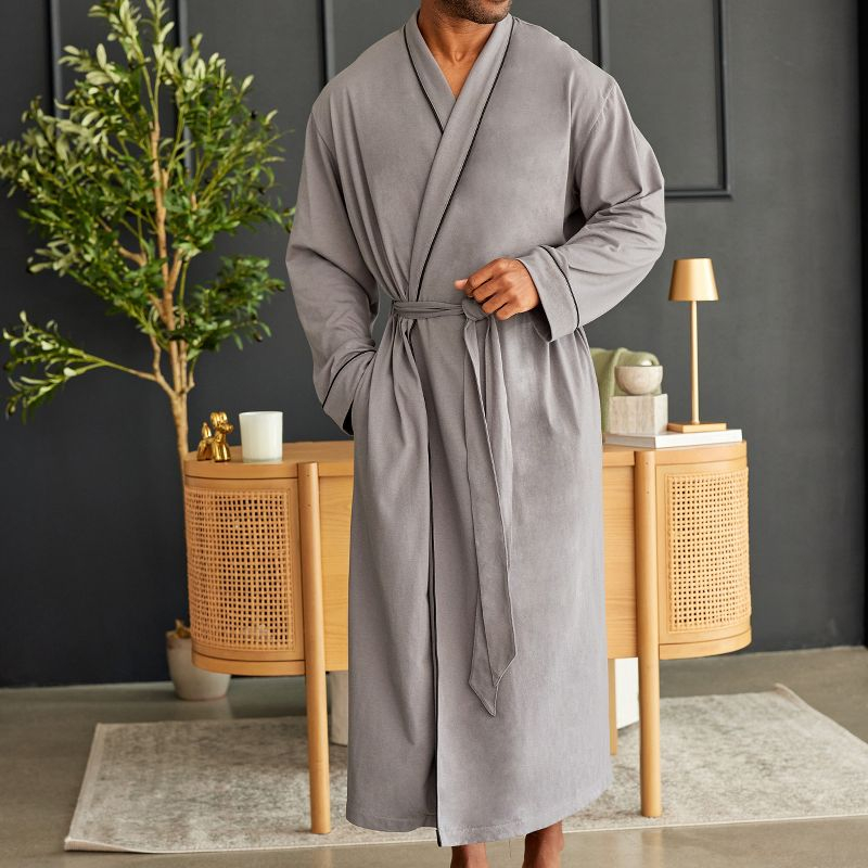 ADR Men's Robes, Mens Bathrobes Lightweight, Mens Robes with Pockets, Soft Cotton Knit Robe for Men Steel Gray Large