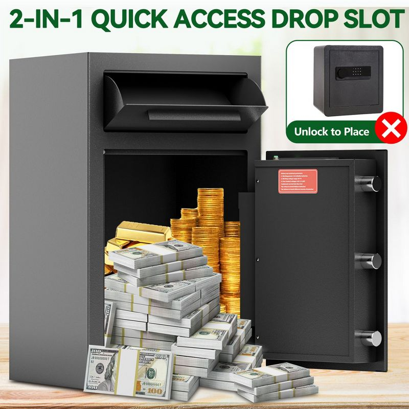Depository Drop Safe, Anti-Theft Money Drop Slot Safes with Digital Keypad and Spare Keys, Heavy Duty Money Safe Box for Home Office