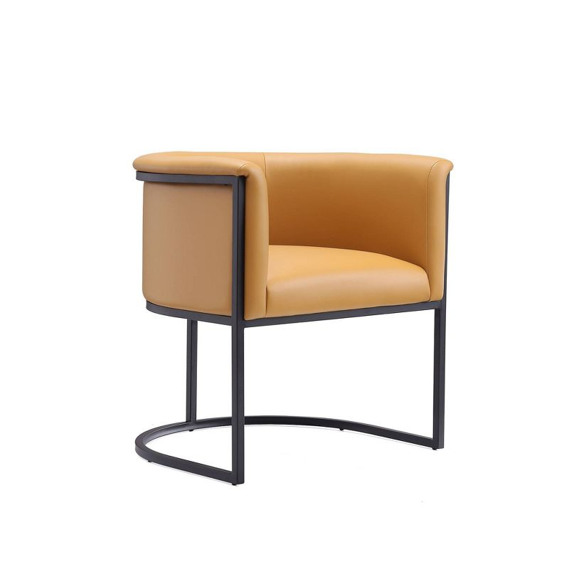 Manhattan Comfort Set of 2 Cosmopolitan Faux Leather Dining Chairs Saddle: Upholstered, Metal Frame, Armrests