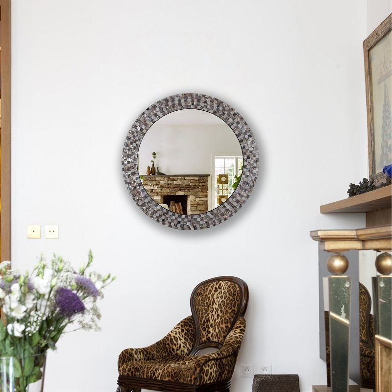 Chloe Lighting Reflection Vertical Hanging Seashell Finish Round Framed Wall Mirror 30`` Height