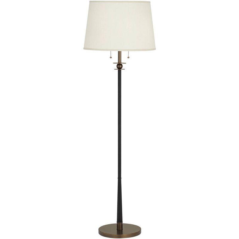 Kathy Ireland City Heights Modern 59" Tall Standing Floor Lamp Skinny Pole Pull Chain Black Gold Metal Antique Brass Finish Living Room Bedroom House