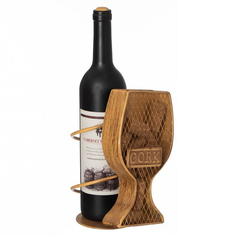 Vintiquewise Decorative Metal Goblet Shape Wine Bottle and Cork Holder A Unique Home Decor Piece and Countertop Accessory