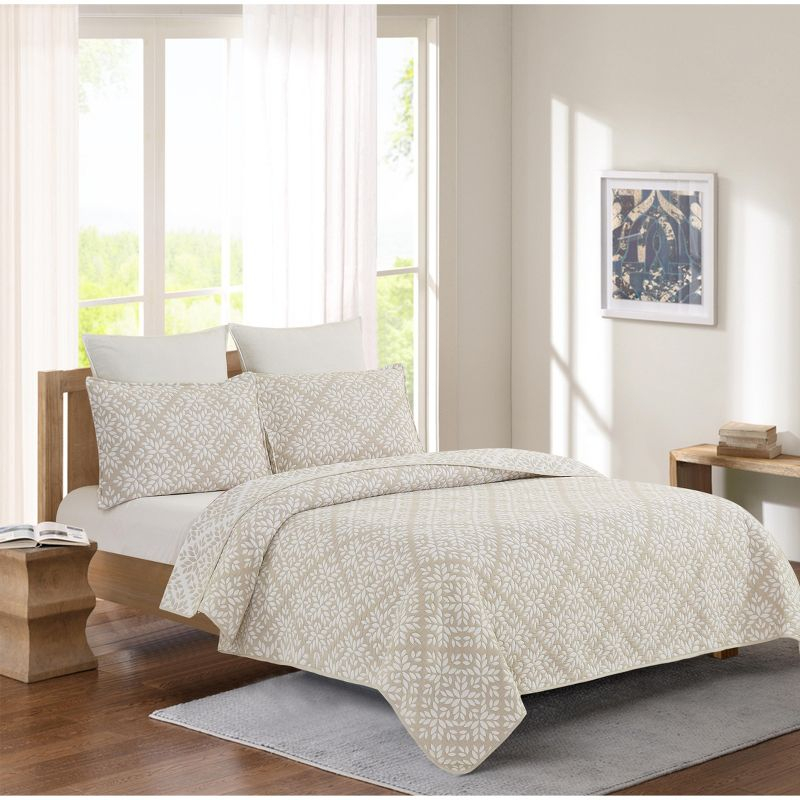 C&F Home Natural Leaves Jacquard Reversible Twin 2 Piece Coverlet Quilt Set Cotton Reversible Machine Washable Lightweight Bedspread Coverlet