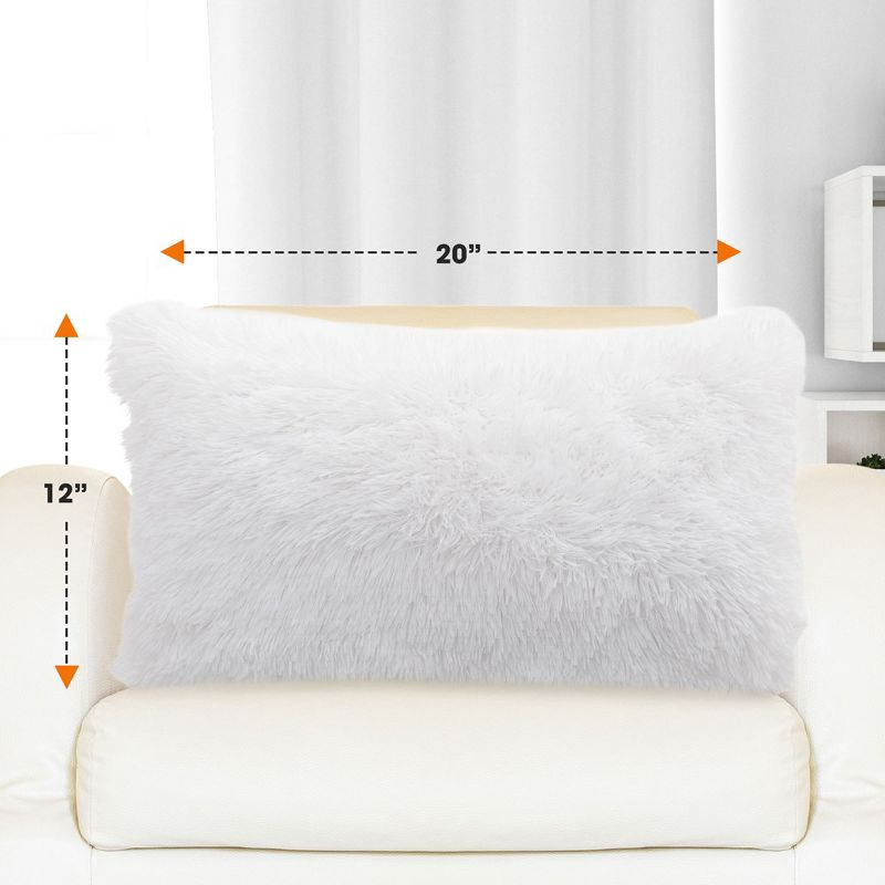 Cheer Collection Super Soft Shaggy Long Hair Throw Pillows Set of 2 - White (12" x 20")