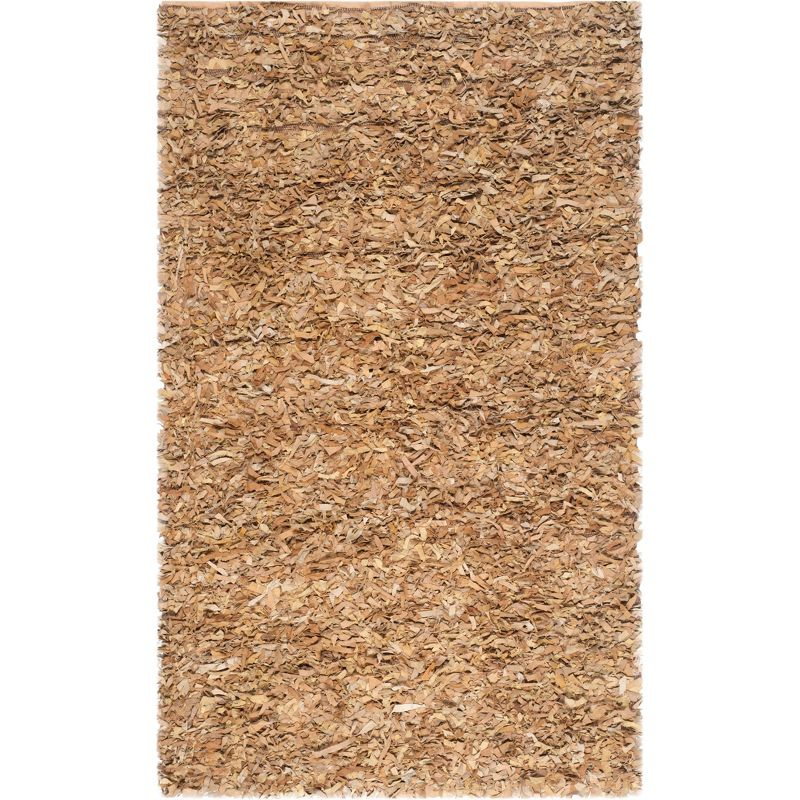 Leather Shag LSG511 Handwoven Area Rug - Light Gold - 5'x8' - Safavieh