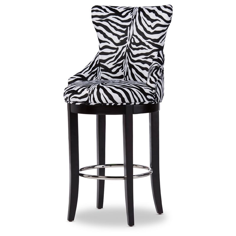 Baxton Studio Peace Modern and Contemporary Zebra Print Patterned Fabric Upholstered Barstool with Metal Footrest Beige: Plywood Frame