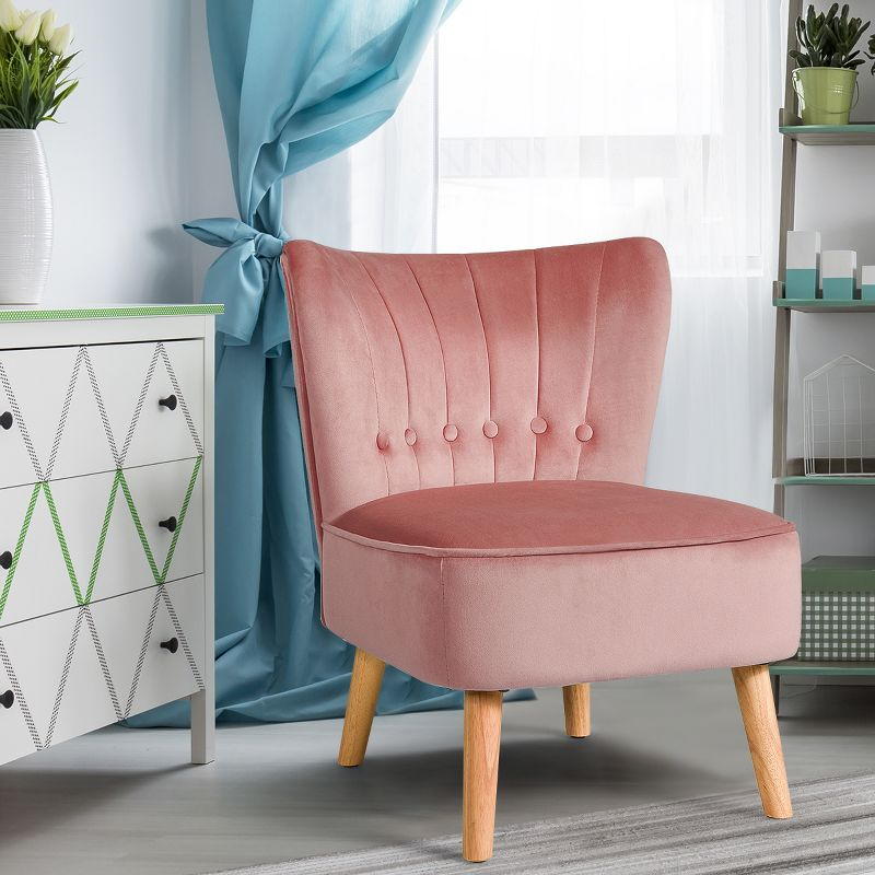 Costway Armless Accent Chair Modern Velvet Leisure Chair Single Upholstered Pink