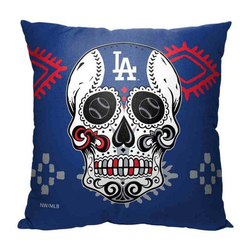 MLB Los Angeles Dodgers Candy Skull Throw Pillow 18x18 Inches